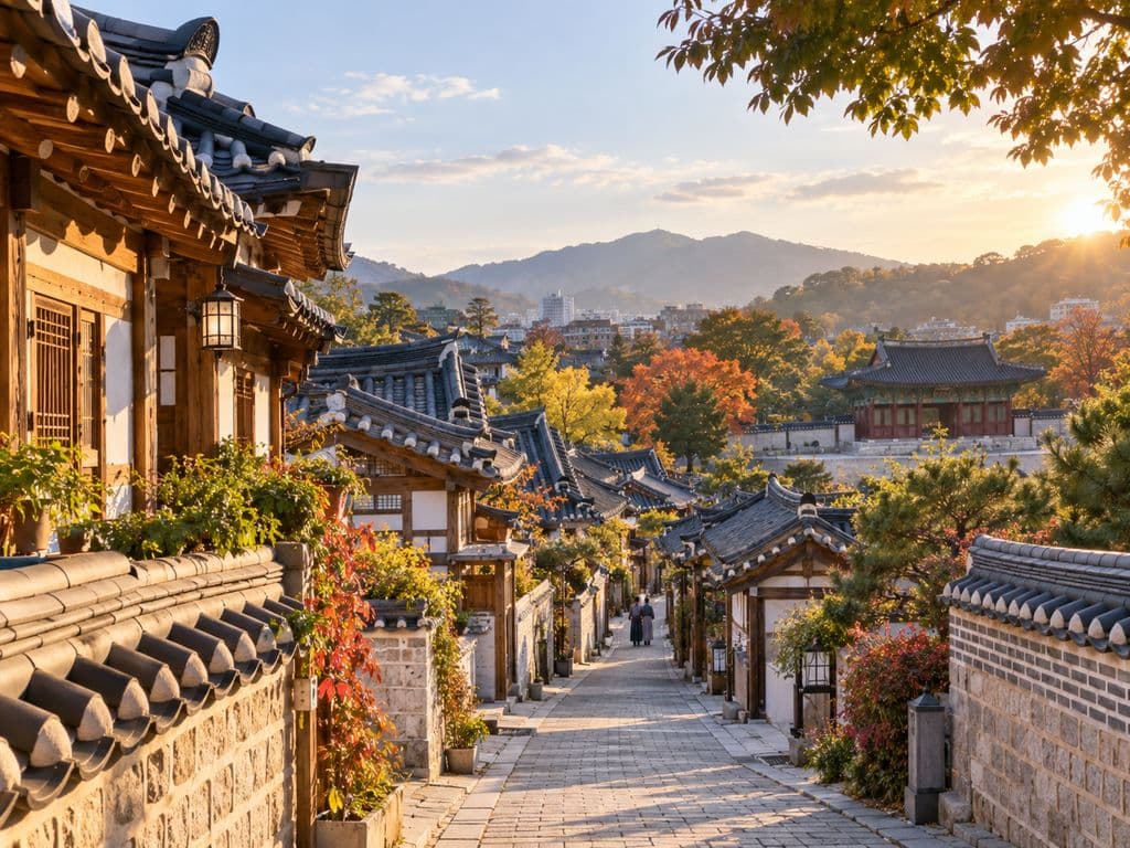 전주 한옥마을의 기와지붕과 골목 풍경